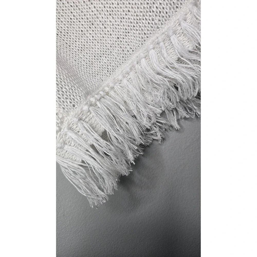 J.Crew 100% Linen Open Knit Fringe Hem Sweater Top White Small